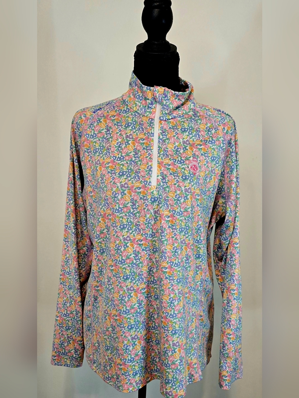 RLX Ralph Lauren Floral Quarter Zip Pullover Jacket Large Golf Performance Pink - Picture 3 of 13